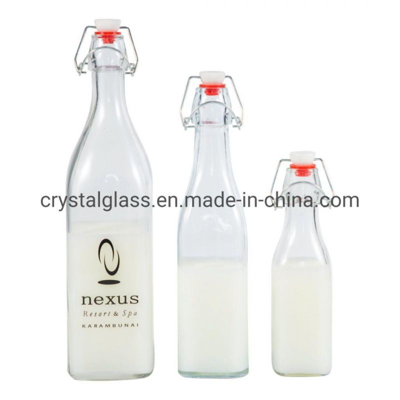 1L Liter Customized Printing Logo Round Glass Water/Beverage/Juice Bottle Glassware Milk Bottle