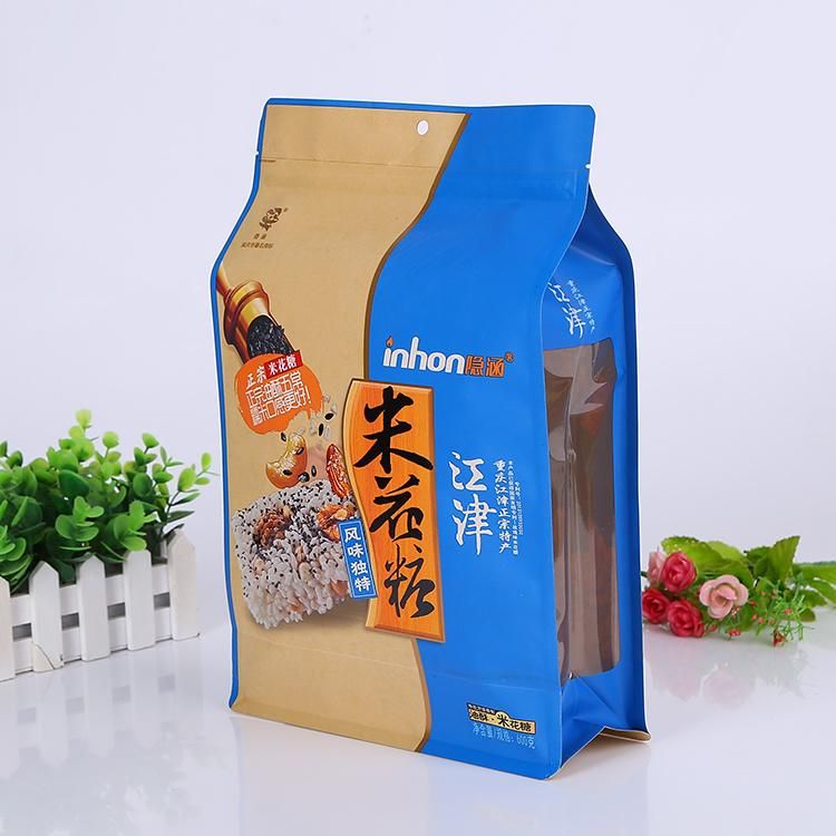 Quad Seal Popcorn Packing Paper Bag Flat Bottom Food Pouch