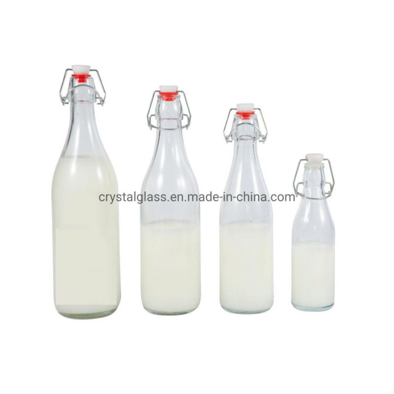 250ml 500ml 750ml 1000ml Round Style Swing Top Airtight Sealed Glass Bottles with Buckles Lid for Oil Wine Vinegar Beverage etc