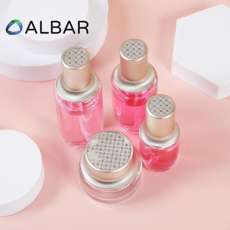 Top Quality Slop Shoulder Caps Round Sets Cosmetics Glass Bottles with Pumps