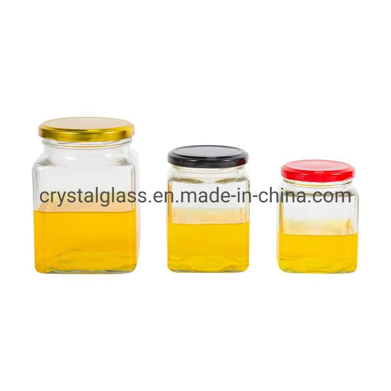 Clear Square Honey Packaging Container Jar 280ml Glass Jam Jar 9oz 500g