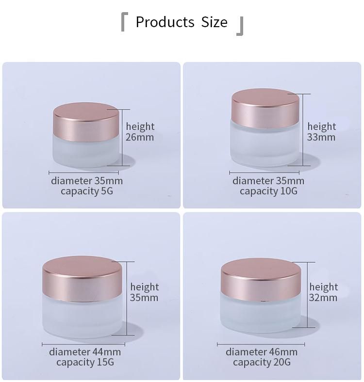 Cosmetic 20g 30g 50g 100g Clear Frosted Glass Jar with Rose Gold Aluminum Lid for Body Cream Jar