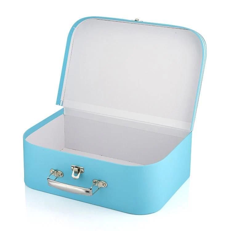 Wholesale Custom Kids Cardboard Foldable Travel Suitcase Toy Storage Box with Metal Handle