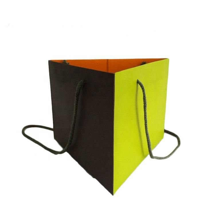 Custom Shape Bag Triangle Paper Folded Standing Special Type Cardboard Paper Gift Shopping Flower Plant Bag