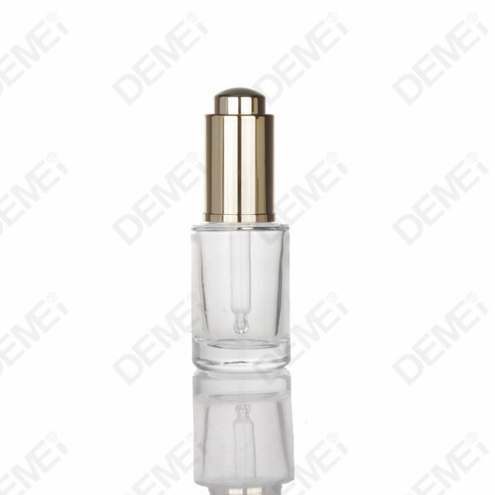 10ml Cosmetic Packaging Straight Round Glass Dropper Bottles with Gold Press Button Pipette Dropper Cap