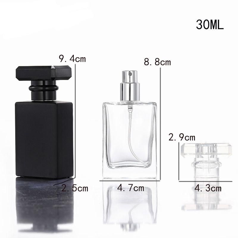 30ml 50ml Glass Perfume Bottle Square Spray Glass Perfume Bottle with Gold Silver Aluminum Mist with Plastic Cover