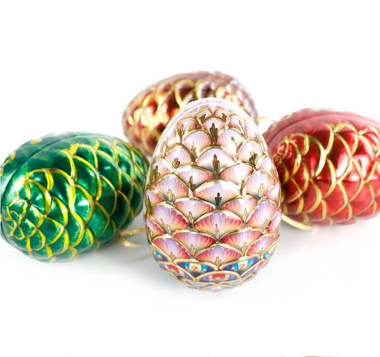 Gold Ribbon Pine Cone Shaped Cookie Tin Box