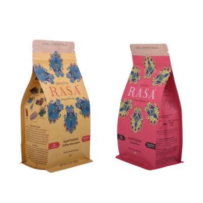 Custom Printed Zip Lock Compostable Brown Kraft Paper Coffee Tea Packaging Bag