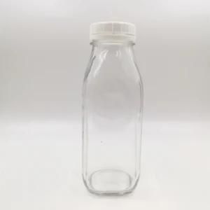 Clear French Square Beverage Glass Bottle Cold Pressed Juice Bottles