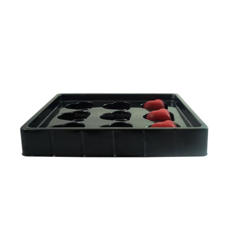 Disposable 9 Slots Plastic Pet Black Heart Shape Chocolate Tray