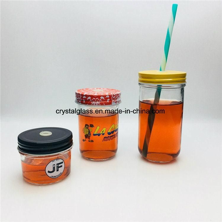 Wide Mouth Baby Food Glass Mason Jam Caviar Jars with Metal Lid 8oz 16oz