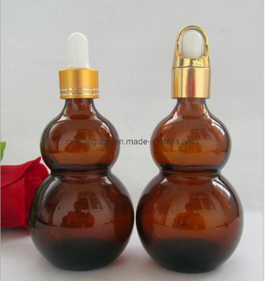 10ml 20ml 30ml 50ml 100ml Gourd or Round Shaped Amber Essential Oil Cosmetic Bottle with Dropper