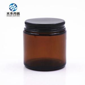 100ml Stock Amber Cosmetic Glass Jar with Black Screw Aluminum Cap