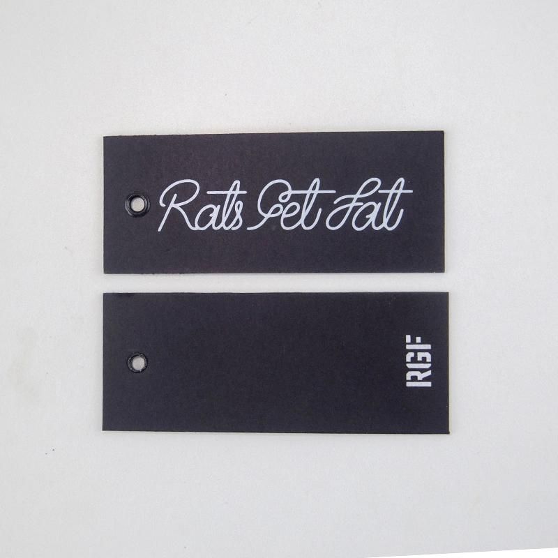 High Quality Black Kraft Paper Printed Silver Logo Brand Name Double Hangtag