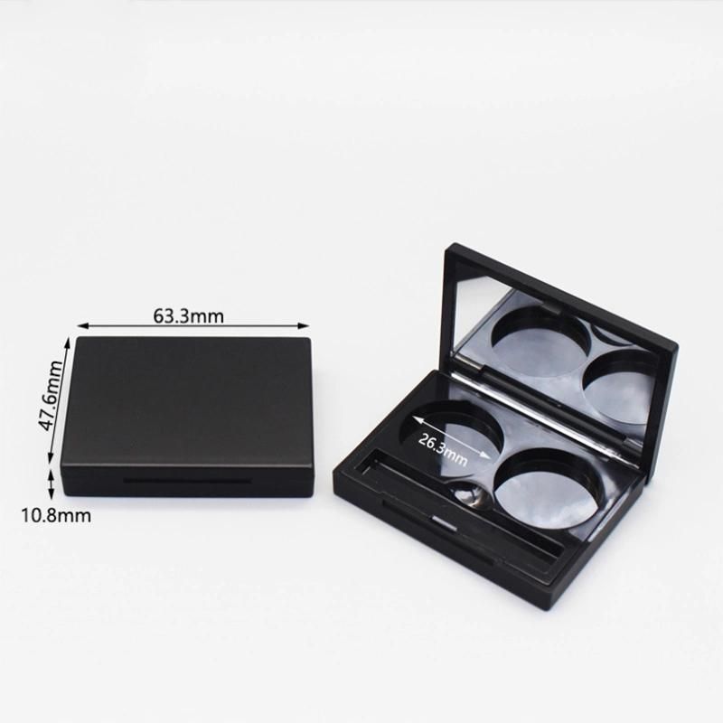 Low Price 1g*2 Double Aluminum Plate Eyeshadow Case Matte Black Custom Logo Container Empty Eyeshadow Case with Mirror