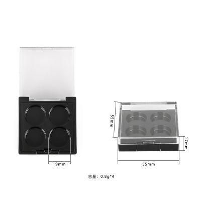 4 Round Holes Clear Transparent Black Square Plastic Empty Eyeshadow Case for Makeup Products