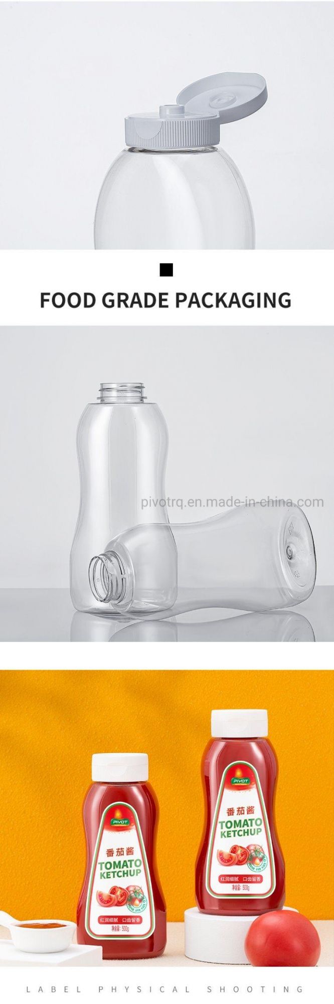 525ml Pet Plastic Tomato Sauce Bottle Ketchup Jar with Silicone Valve Cap