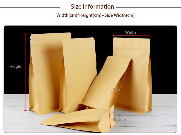 Wholesale Compostable Recyclable Zipper Lock Kraft Paper Aluminum Flat Bottom Coffee Tea Food Bag