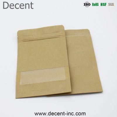 Factory Dorectly Supply Custom Open Window Kraft Paper Bag Self-Sealing Food Tea Dried Fruit Snack Sealed Packaging Bag
