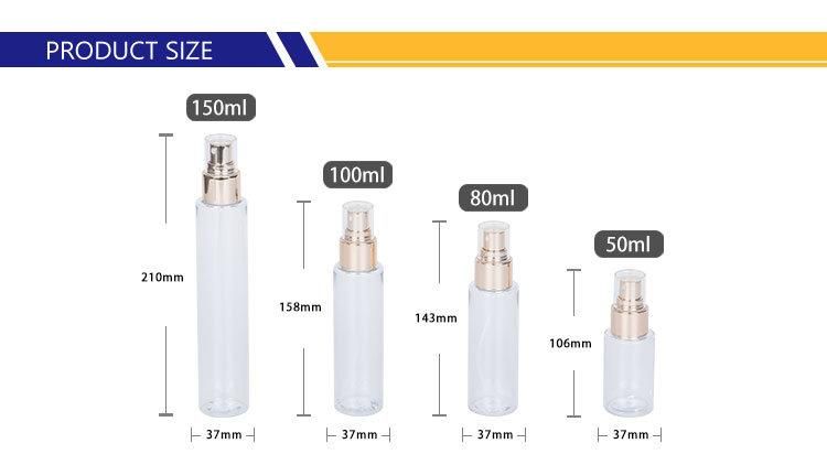 50ml 80ml 100ml 150ml Long Pet Empty Spray Bottles Golden Mist Sprayer Packaging Bottle