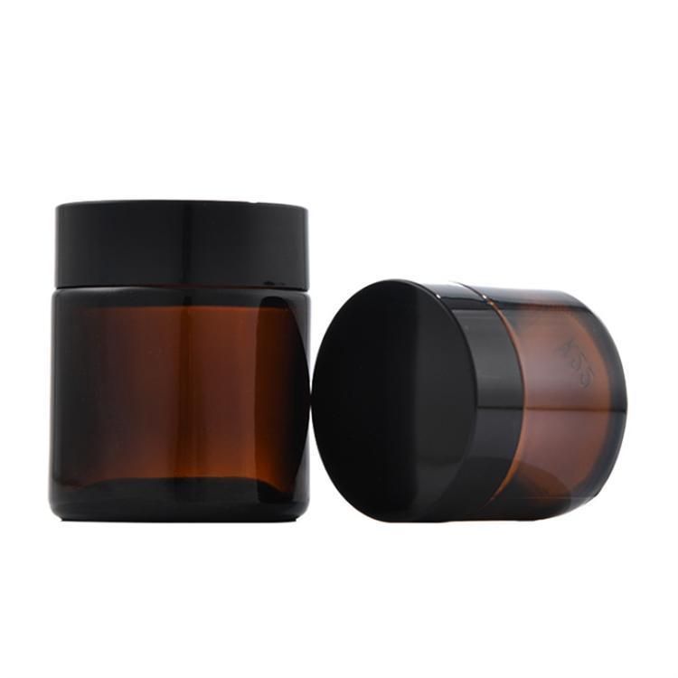 50ml 60ml 100ml Empty Amber Cosmetic Cream Jar with Black Lid Wholesale