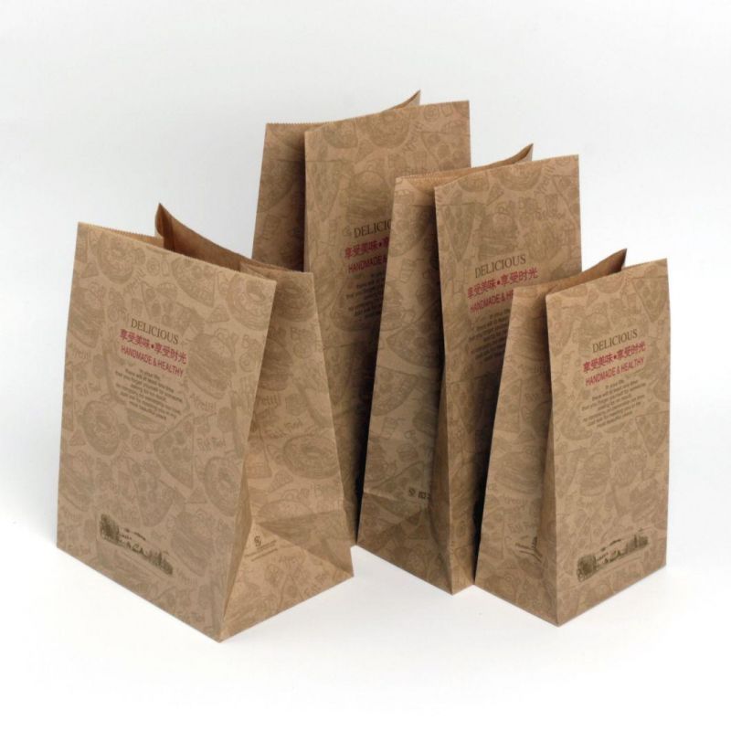 Custom Printed White Kraft Square Bottom Food Paper Bag