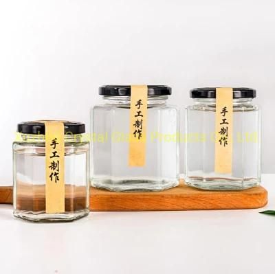 500ml 750ml Hexagonal Glass Honey Storage Bottle with Metal Lid