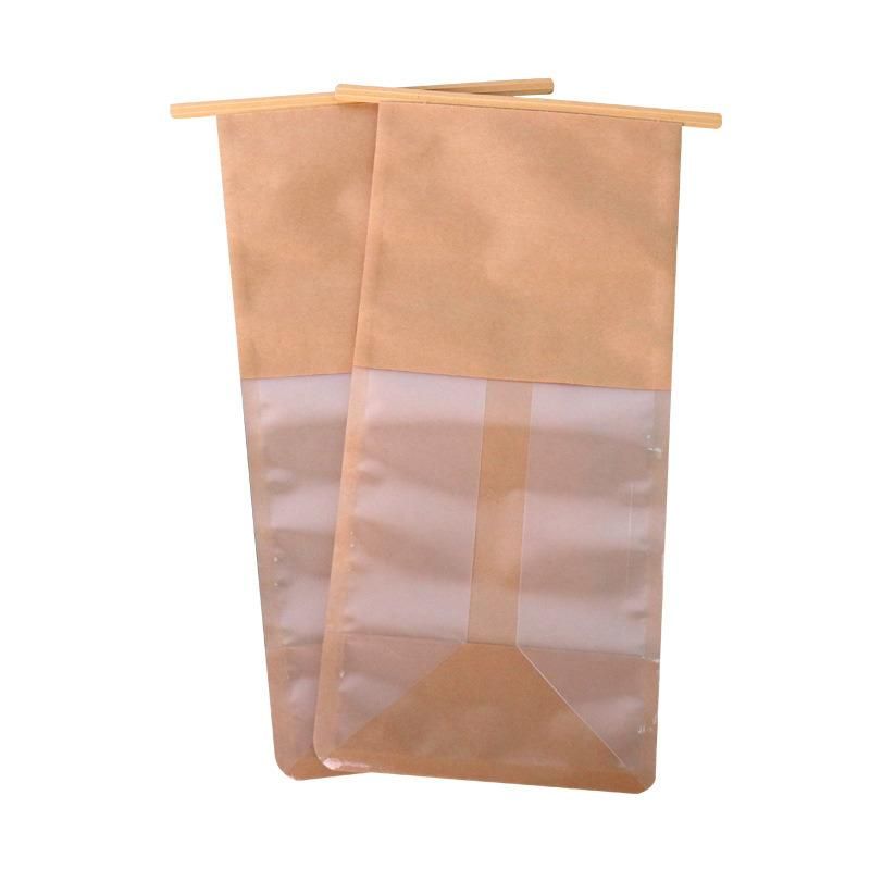 Square Block Bottom Heat Seal Flat Coffee Bean Pouch Tin Tie Bag Stand up Brown Paper Bag with Bottom Gusset Good Quality