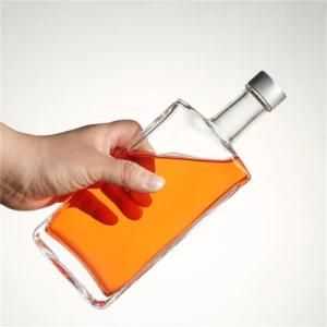 High Quality Clear Empty Liquor Bottle 500ml 750ml Crystal Square Flat Glass Bottle with Cork