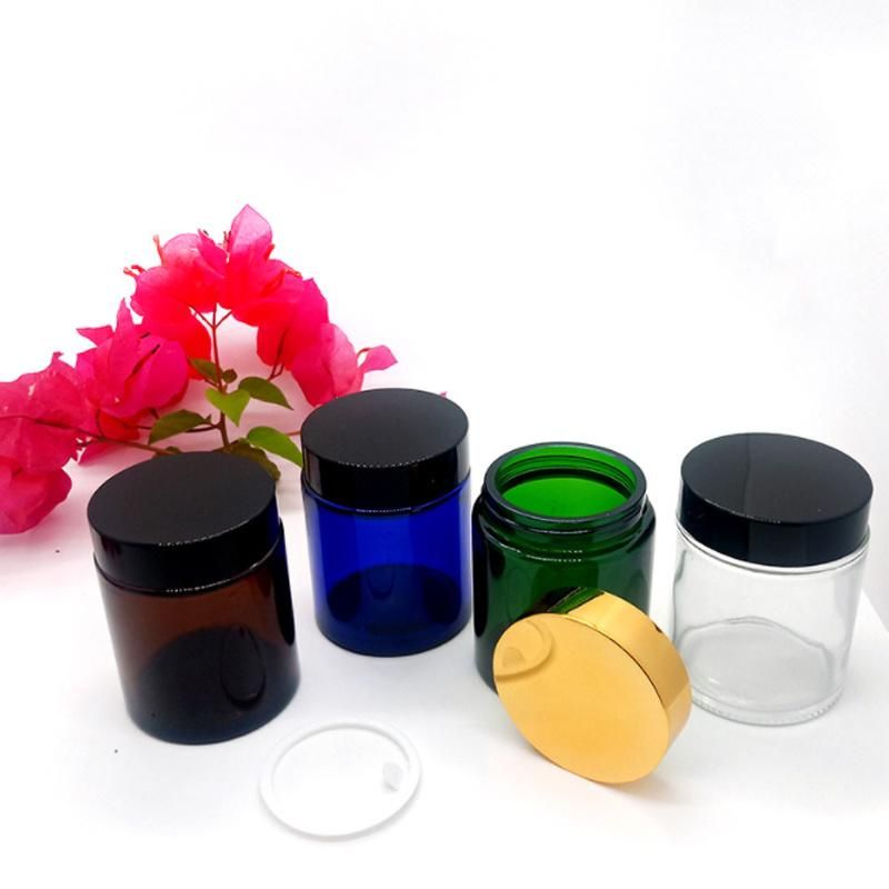 Eco Friendly Custom Logo Amber Green Blue Cosmetic Mask Cream Jar 100g Clear Frosted Glass Jars with Lid