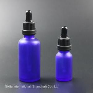 Frosted Blue Glass Oil Bottle with Black Dropper, Dropper Bottle (NBG24B)