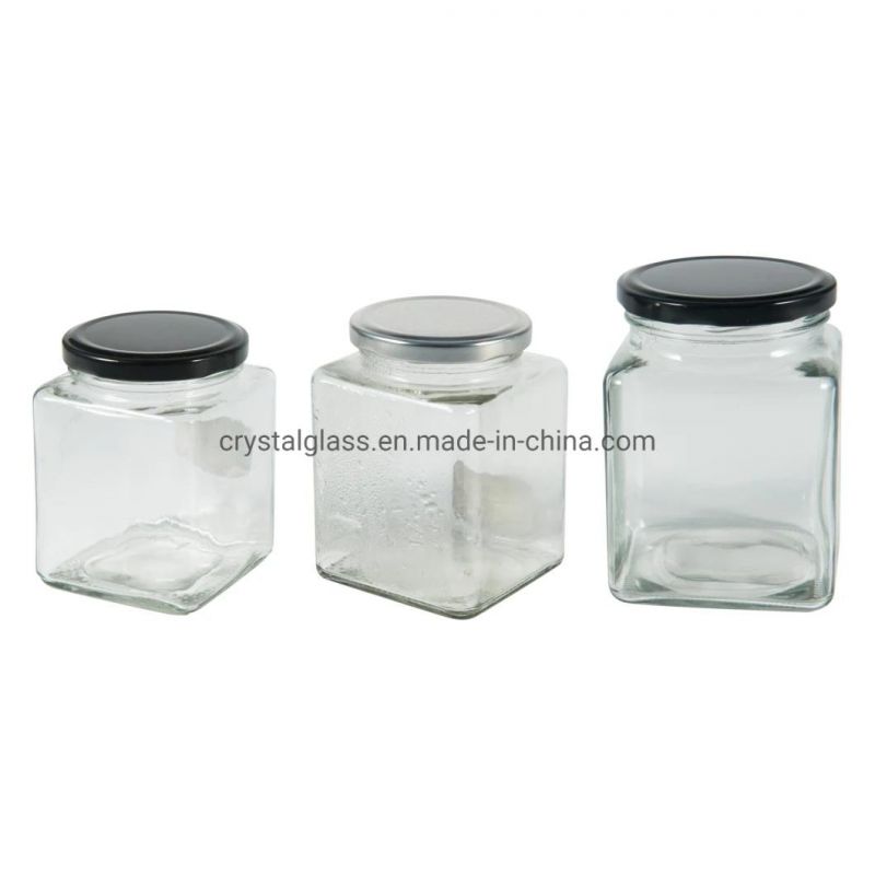 50g 100g Clear Empty Glass Square Honey Jam Chill Sauce Jar with Tinplate Lids