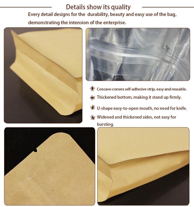 Wholesale Compostable Recyclable Zipper Lock Kraft Paper Aluminum Flat Bottom Coffee Tea Food Bag