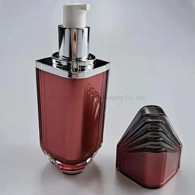 30ml 50ml 100ml Square Red Acrylic Emulsion Bottle Foundation Bottle Essence Bottle with Black Cap