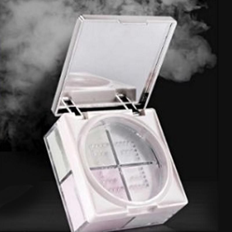 Empty Clear Square Plastic Loose Powder Case with Sifter 4 Holes Rectangle Makeup Powder Jar with Mirror