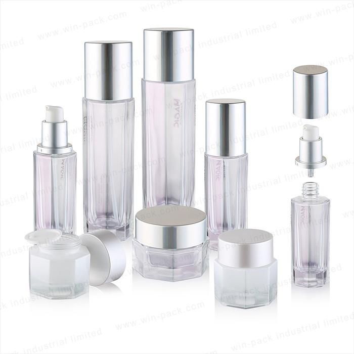 Hot Seller Custom Clear Glass Lotion Bottle for Skin Care Using Packaging with Shiny Cap