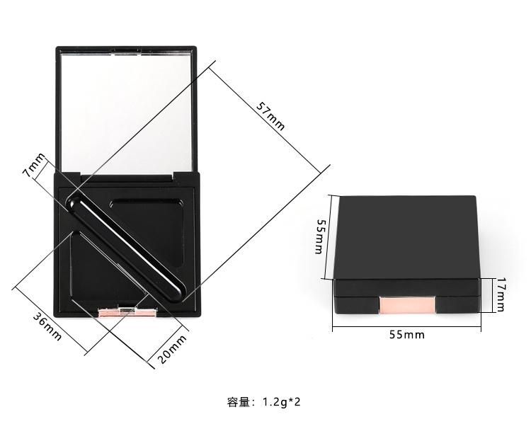 Trending Chic Hot Sale Square Black Empty Compact Powder Double Palette Packaging