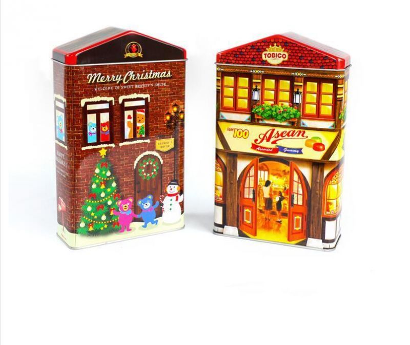 Wholesale Multi-Functional House Shaped Christmas Tin Box