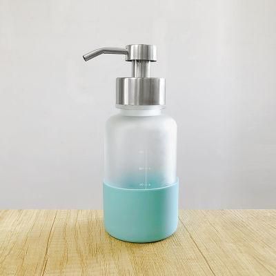 Custom 350ml 12oz Frosted Hand Wash Shampoo Lotion Pump Dispenser Soap Glass Bottle with Silicone Sleeve