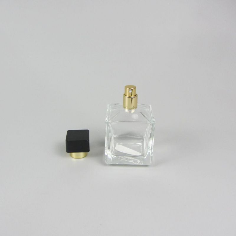 Square 100ml Transparent Empty Glass Perfume Spray Bottle