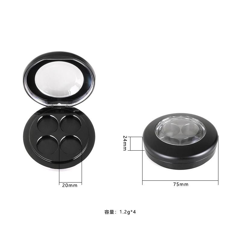 Popular Unique Round Black Private Label Magnetic 4 Pan Empty Eye Shadow Palette with Makeup Packaging