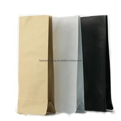 Universal Packing Bag Flat Bottom Gusset Side Aluminum Foil Bio Degradable Natural Brown Kraft and White and Black.