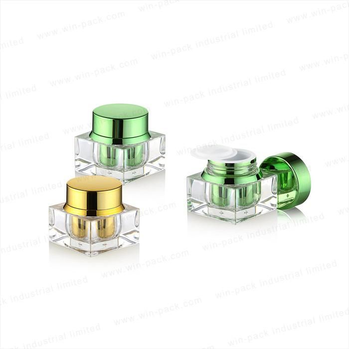 Square Type Green Color Acrylic Skin Care Cream Jar with Mini Size for Factory Price