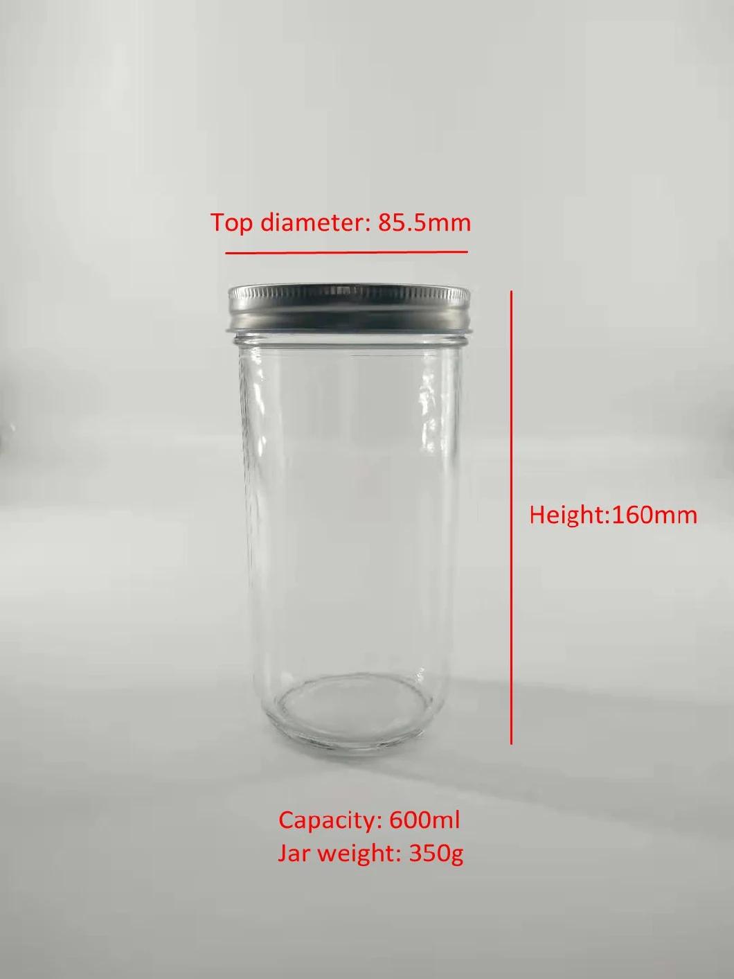 16oz Empty Custom Logo Glass Jelly Jam Preserves Hot Fill Mason Jar with Airtight Lid
