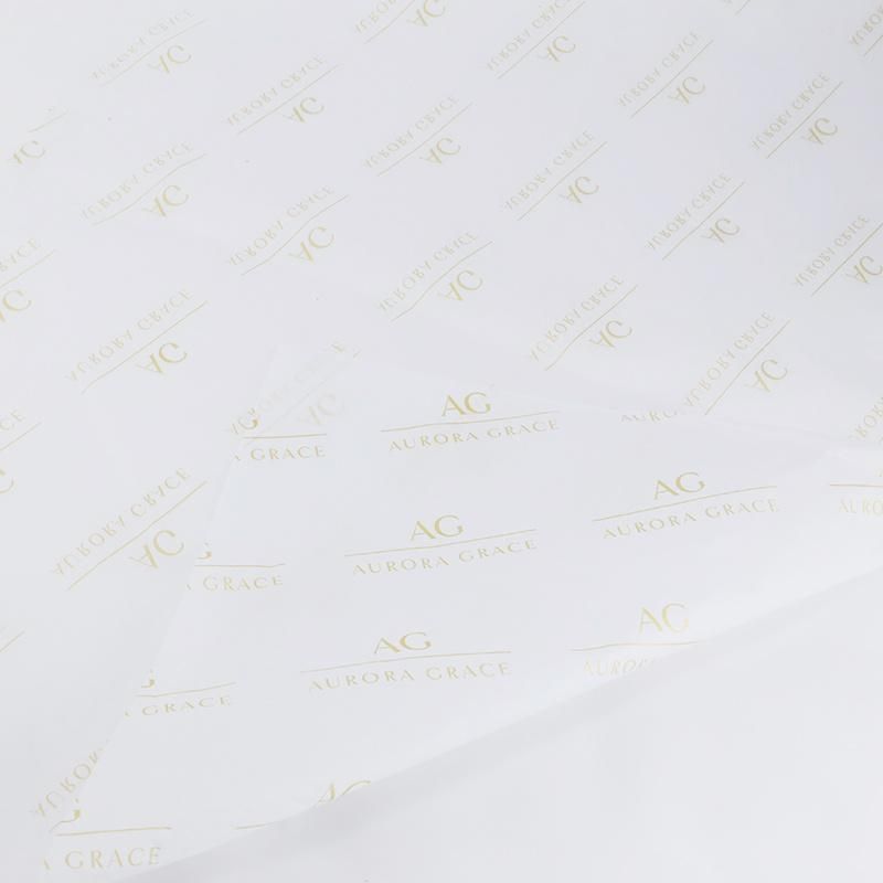 Gold Color Printed Logo White Tissue Wrapping Paper