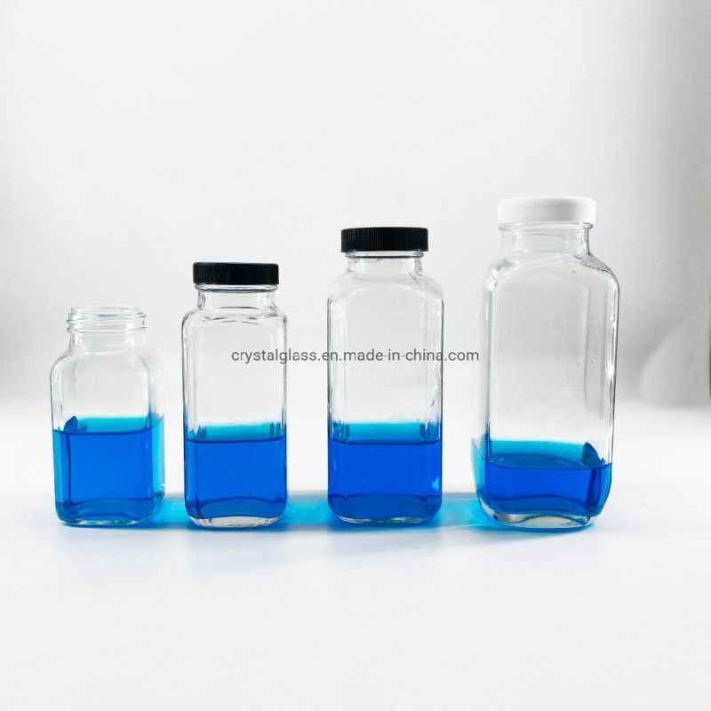 Wholesale Square 350ml 500ml Juice Bottle Cold Pressed Beverage Bottle Milk Bottle with Lid