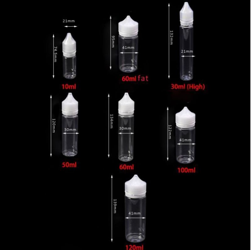 10ml 15ml 30ml 50ml 60ml 100ml 120ml Pet Plastic Squeeze Bottle/Clear Plastic Dropper Bottle /Clear Eliquid Plastic Bottles with Black Lid V3 E Liquid Bottle