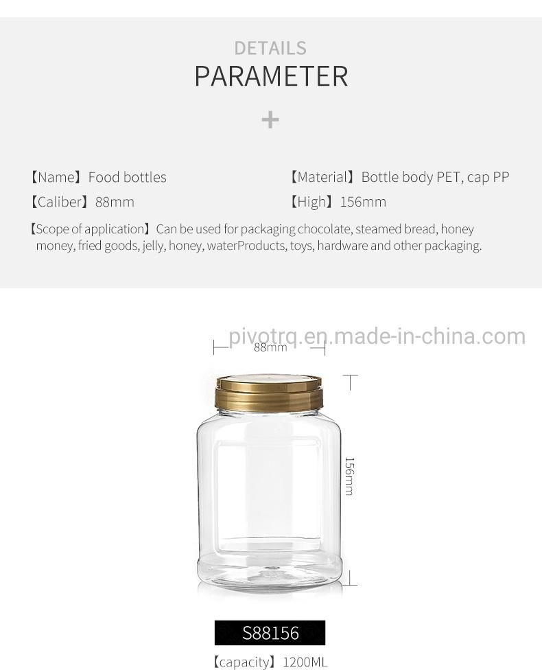 1200ml 40oz Clear Wide Neck Pet Plastic Jar for Food Container