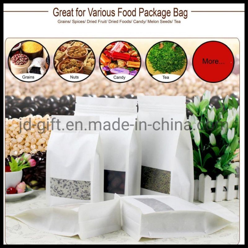 Wholesales Food Grade Resealable Flat Bottom White Kraft Paper Bags with E-Zip for Hemps Flower Powder Tea