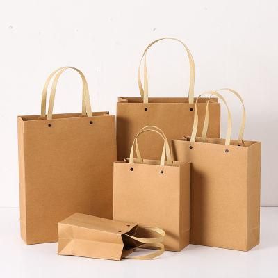 Disposable Brown Printed Kraft Paper Packaging Shopping Gift Bag